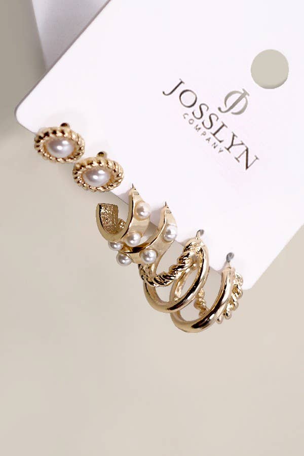 gold pearl hoop stud earring pack