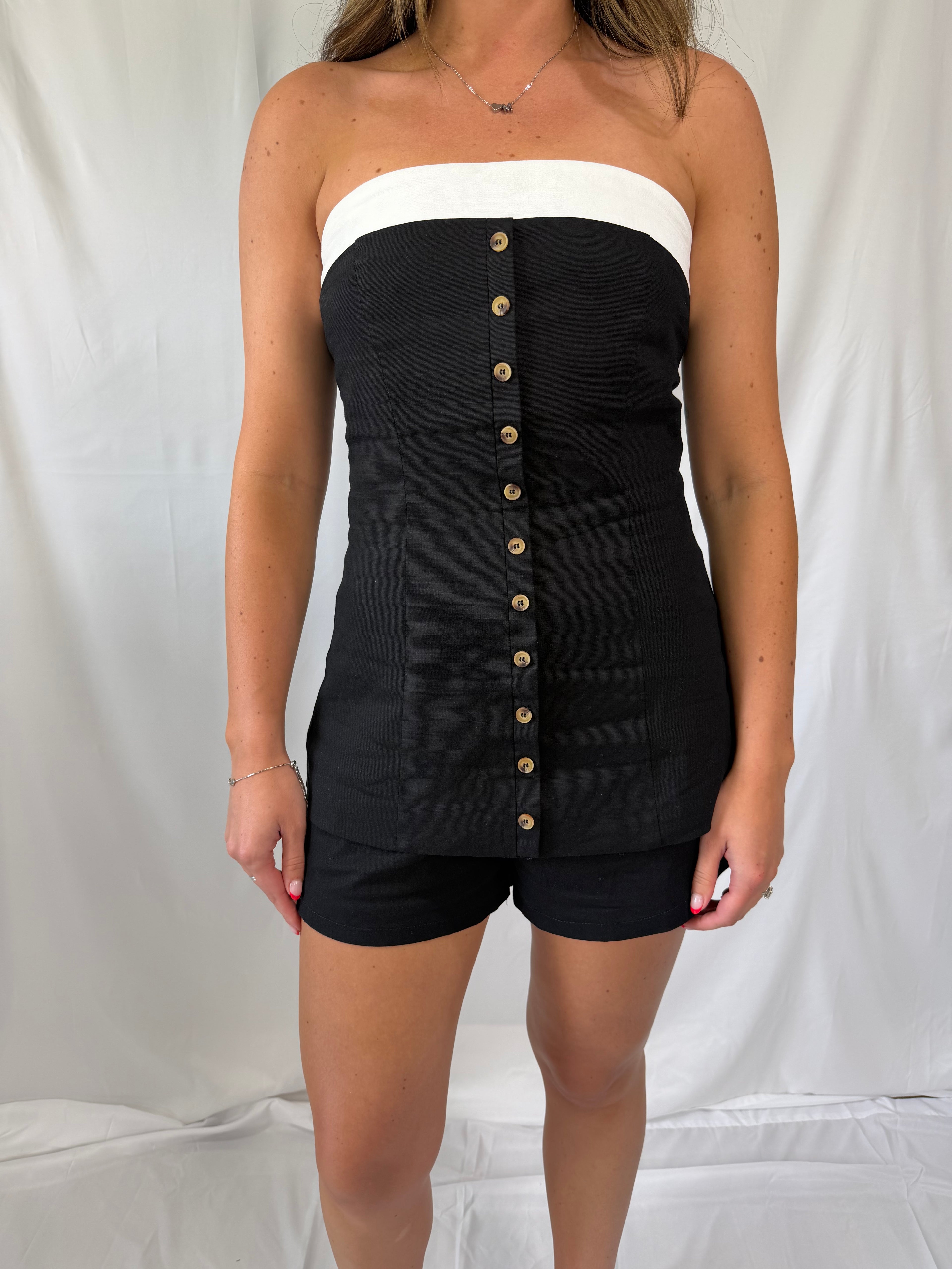 strapless button front trouser set