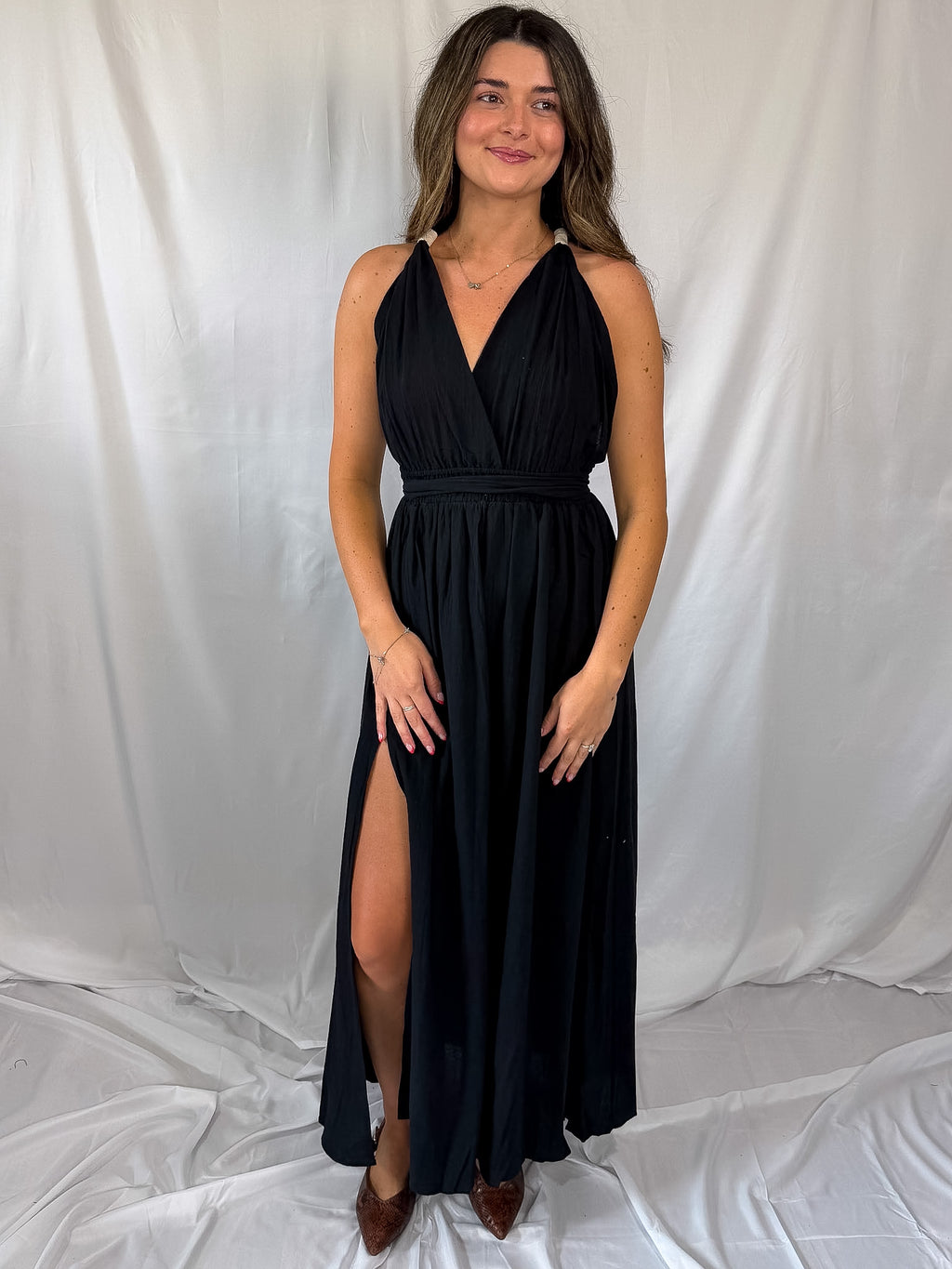 plunge neck maxi dress