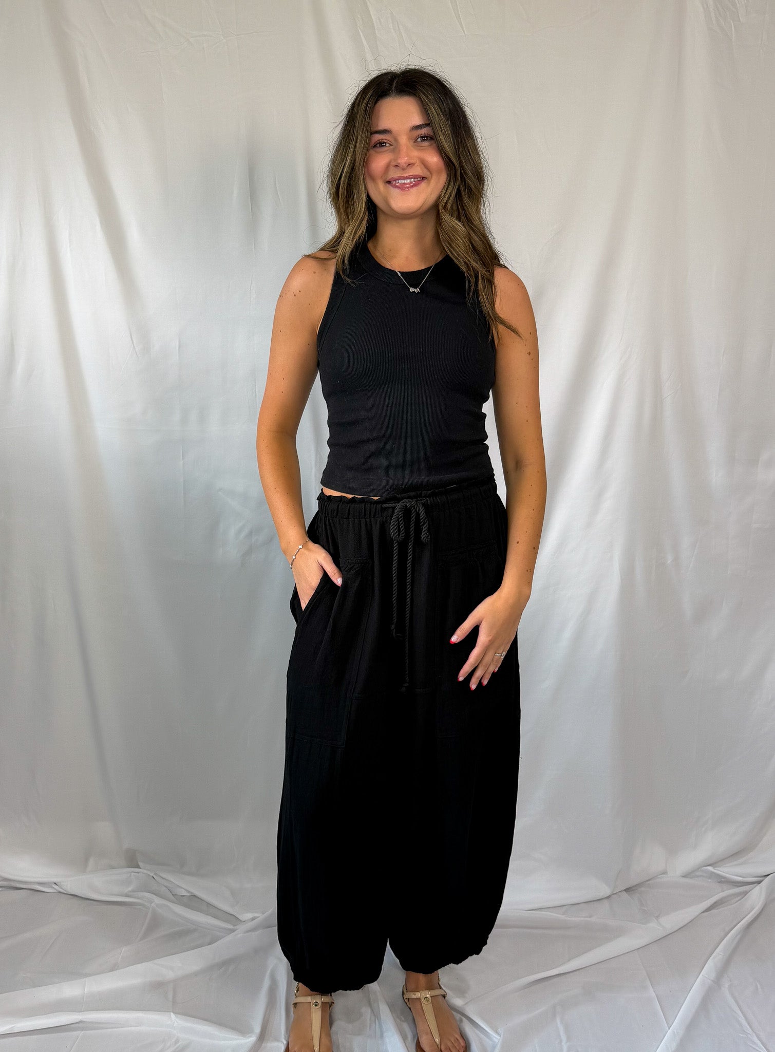 drawstring linen balloon pant