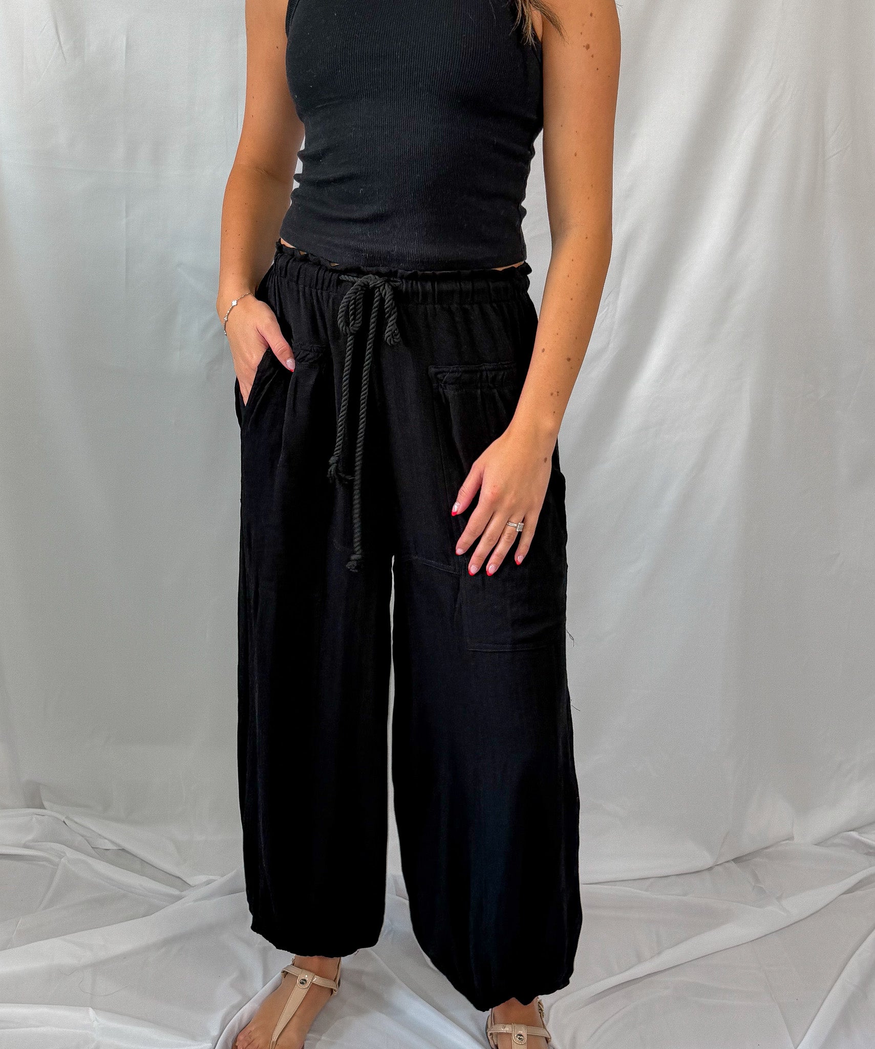 drawstring linen balloon pant