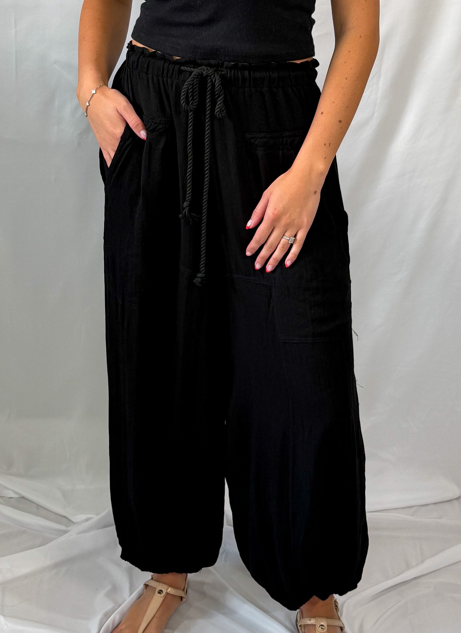 drawstring linen balloon pant
