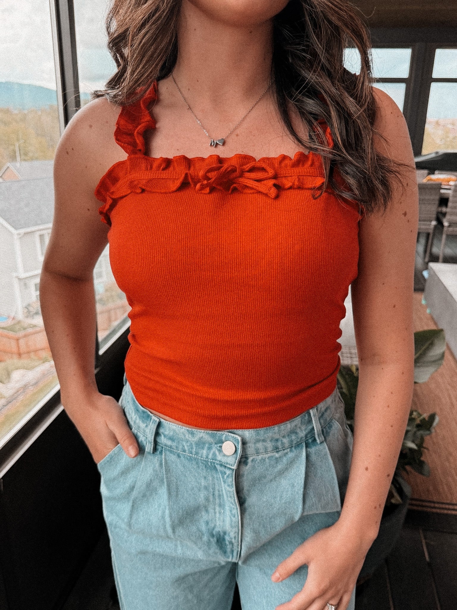 lacey ruffle tank