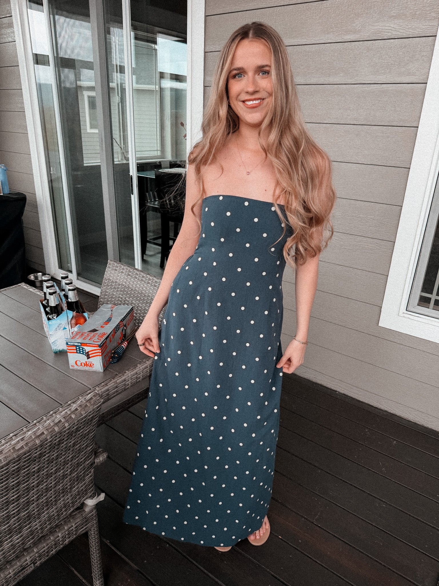 linen polka dot maxi dress