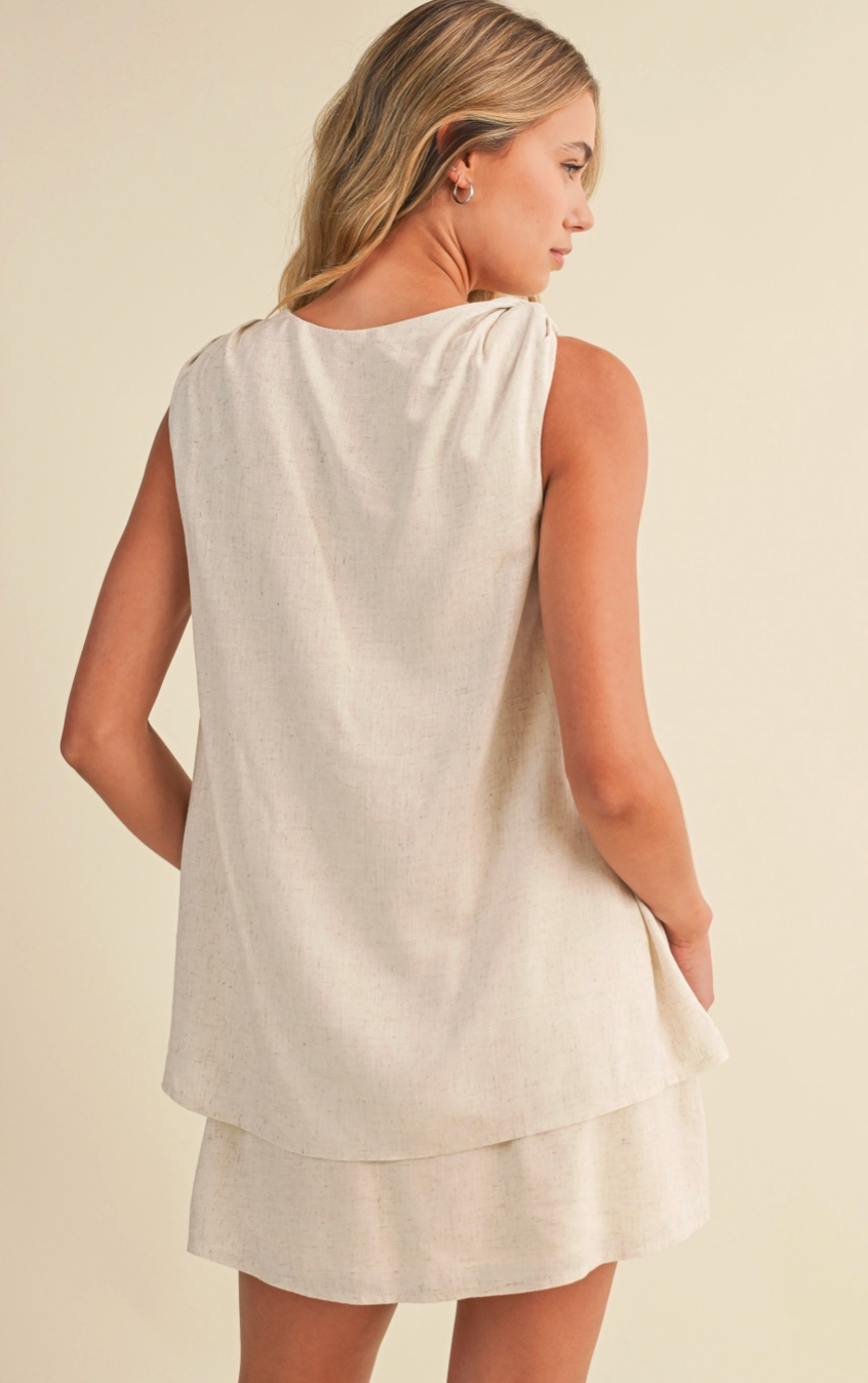 twist linen mini dress