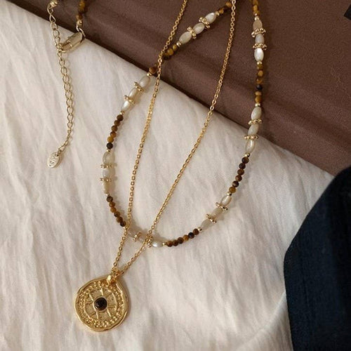 beaded chain + coin layered necklace