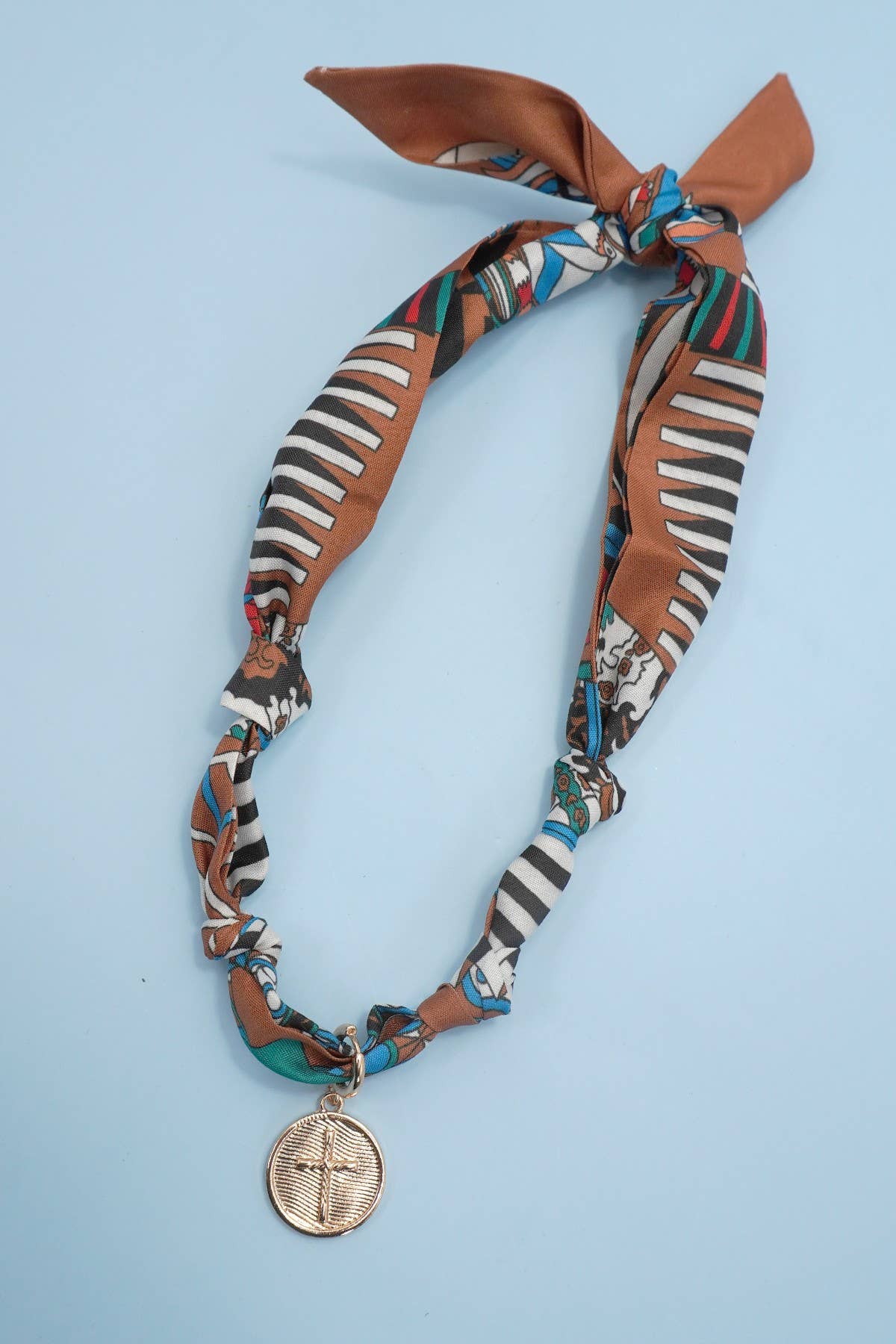 scarf necklace - brown/circle cross