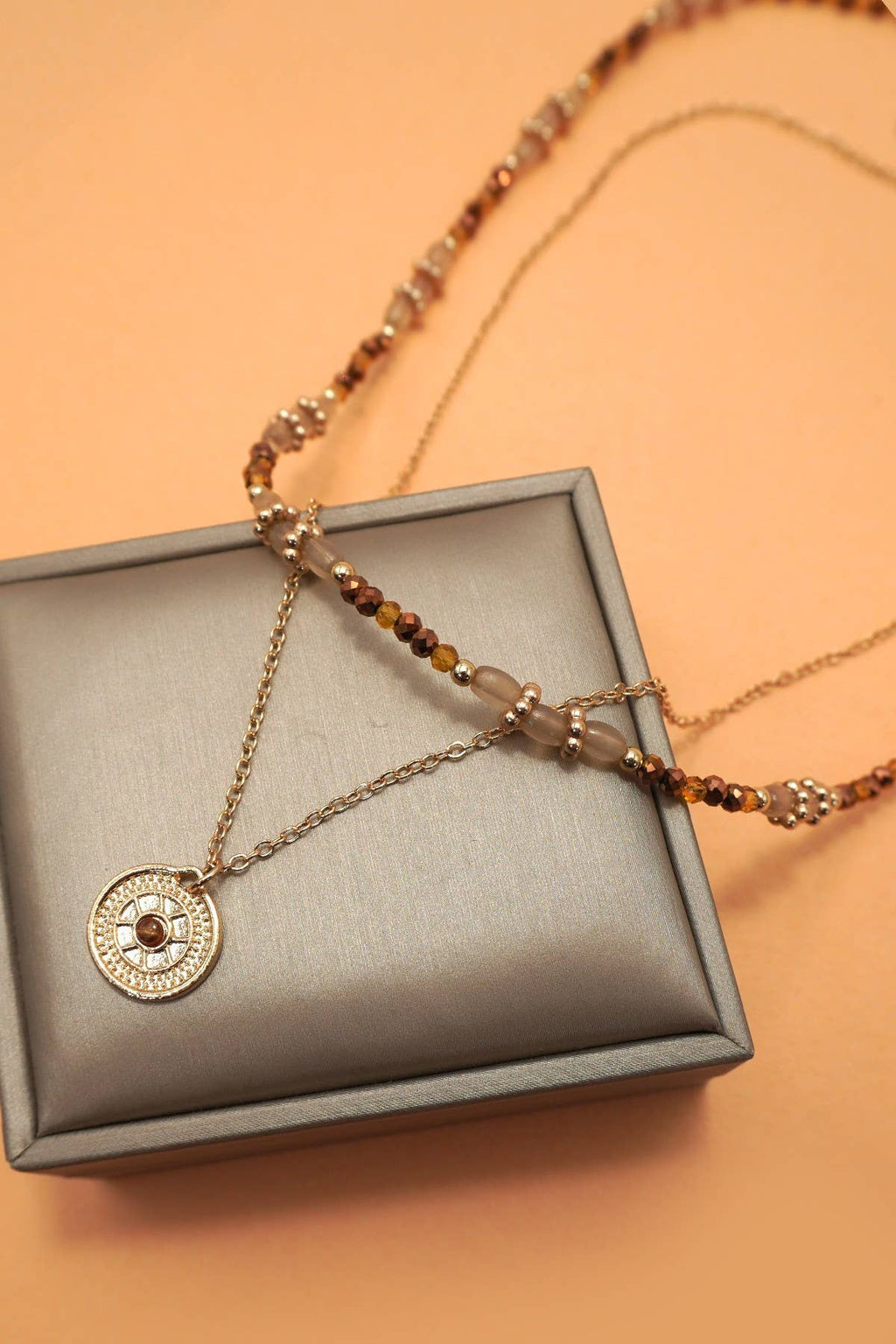 beaded chain + coin layered necklace