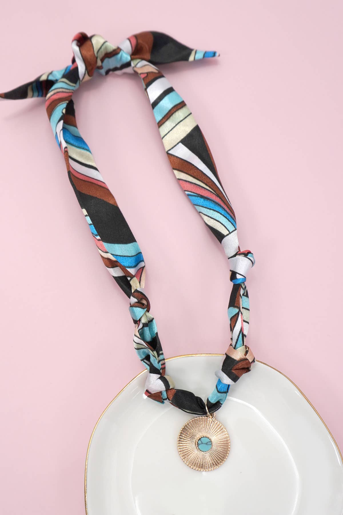 scarf necklace - brown/navy/blue