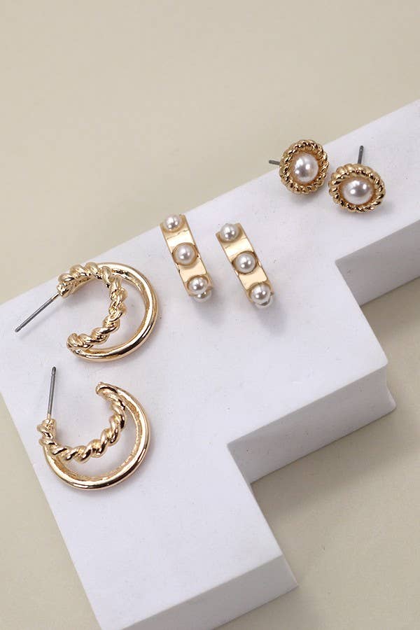 gold pearl hoop stud earring pack